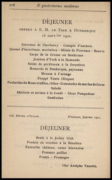 Il Gastronomo moderno : vademecum ad uso degli albergatori, cuochi, segretari e personale d'albergo, corredato da 250 menus originali e moderni e da un dizionario di cucina contenente oltre 4000 traduzioni ed annotazioni sul significato e l'etimologia dei termini più in uso nel gergo di cucina francese