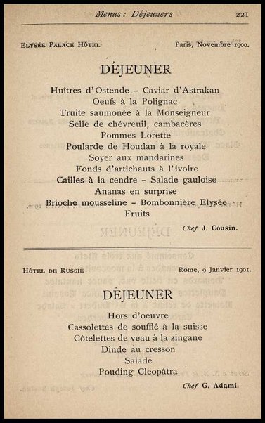 Il Gastronomo moderno : vademecum ad uso degli albergatori, cuochi, segretari e personale d'albergo, corredato da 250 menus originali e moderni e da un dizionario di cucina contenente oltre 4000 traduzioni ed annotazioni sul significato e l'etimologia dei termini più in uso nel gergo di cucina francese