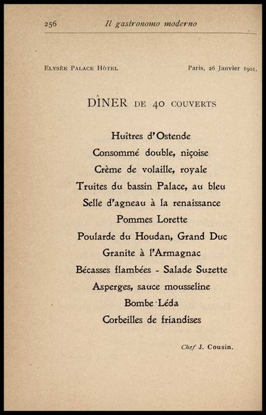 Il Gastronomo moderno : vademecum ad uso degli albergatori, cuochi, segretari e personale d'albergo, corredato da 250 menus originali e moderni e da un dizionario di cucina contenente oltre 4000 traduzioni ed annotazioni sul significato e l'etimologia dei termini più in uso nel gergo di cucina francese