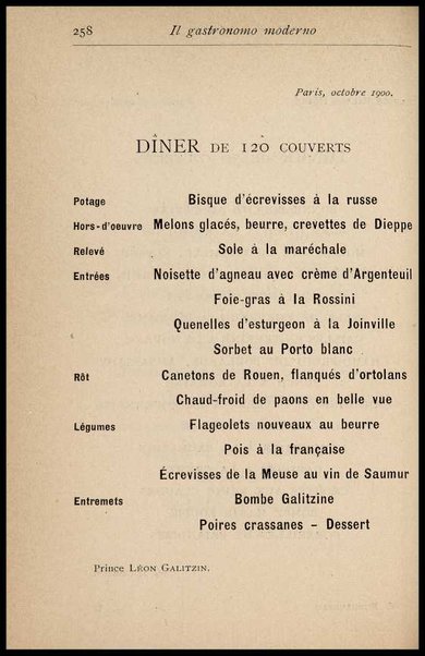 Il Gastronomo moderno : vademecum ad uso degli albergatori, cuochi, segretari e personale d'albergo, corredato da 250 menus originali e moderni e da un dizionario di cucina contenente oltre 4000 traduzioni ed annotazioni sul significato e l'etimologia dei termini più in uso nel gergo di cucina francese