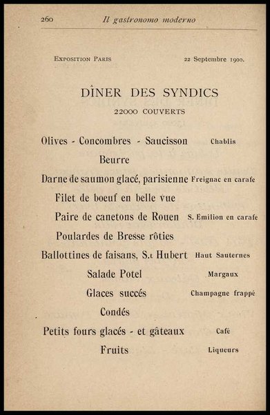 Il Gastronomo moderno : vademecum ad uso degli albergatori, cuochi, segretari e personale d'albergo, corredato da 250 menus originali e moderni e da un dizionario di cucina contenente oltre 4000 traduzioni ed annotazioni sul significato e l'etimologia dei termini più in uso nel gergo di cucina francese