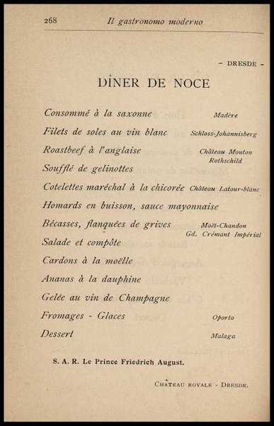 Il Gastronomo moderno : vademecum ad uso degli albergatori, cuochi, segretari e personale d'albergo, corredato da 250 menus originali e moderni e da un dizionario di cucina contenente oltre 4000 traduzioni ed annotazioni sul significato e l'etimologia dei termini più in uso nel gergo di cucina francese