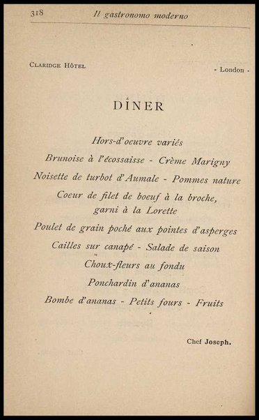 Il Gastronomo moderno : vademecum ad uso degli albergatori, cuochi, segretari e personale d'albergo, corredato da 250 menus originali e moderni e da un dizionario di cucina contenente oltre 4000 traduzioni ed annotazioni sul significato e l'etimologia dei termini più in uso nel gergo di cucina francese