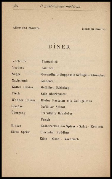 Il Gastronomo moderno : vademecum ad uso degli albergatori, cuochi, segretari e personale d'albergo, corredato da 250 menus originali e moderni e da un dizionario di cucina contenente oltre 4000 traduzioni ed annotazioni sul significato e l'etimologia dei termini più in uso nel gergo di cucina francese