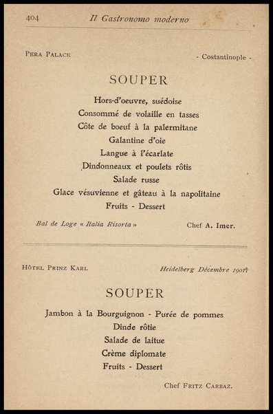 Il Gastronomo moderno : vademecum ad uso degli albergatori, cuochi, segretari e personale d'albergo, corredato da 250 menus originali e moderni e da un dizionario di cucina contenente oltre 4000 traduzioni ed annotazioni sul significato e l'etimologia dei termini più in uso nel gergo di cucina francese