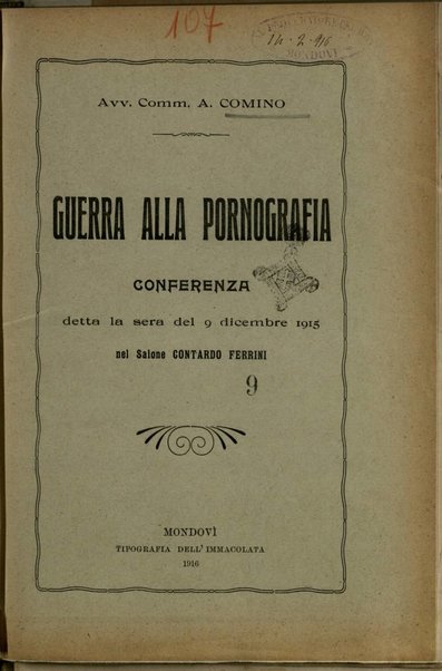 Guerra alla pornografia : conferenza detta la sera del 9 Dicembre 1915 nel Salone Contardo Ferrini