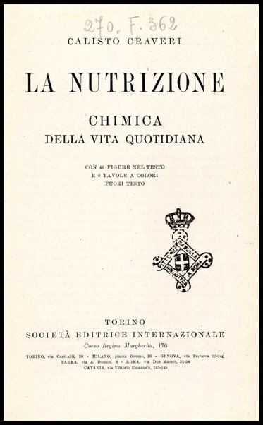 La nutrizione : chimica della vita quotidiana / Calisto Craveri
