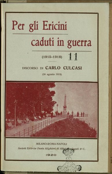 Per gli ericini caduti in guerra, 1915-1918 : 24 agosto 1919 / discorso di Carlo Culcasi
