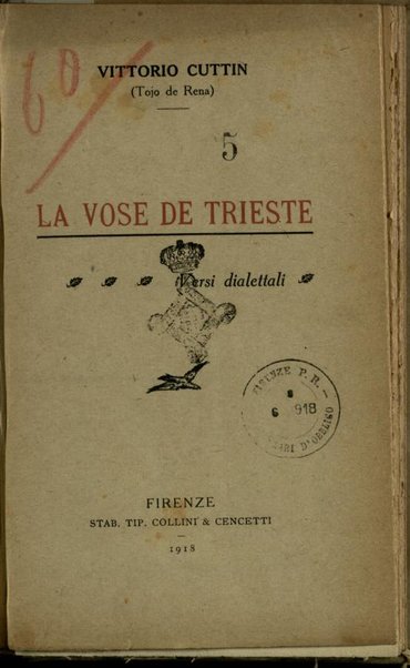 La vose de Trieste : versi dialettali / Vittorio Cuttin (Tojo de Rena)