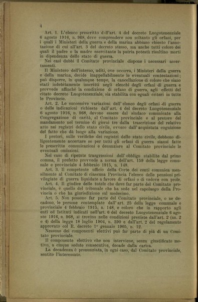 Disposizioni a favore degli orfani di guerra, approvato con decreto luogotenenziale 6 agosto 1916, n.968, e relativo regolamento in data 27 agosto 1916, n.1251