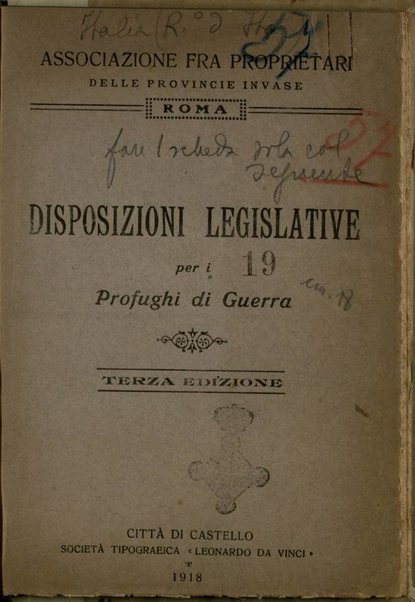 Disposizioni legislative per i profughi di guerra