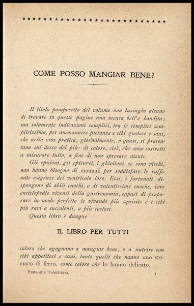Come posso mangiar bene? : Libro di cucina con oltre mille precetti e ricette di vivande comuni, facili ed economiche per gli stomachi sani e per quelli delicati / Giulia Ferraris Tamburini