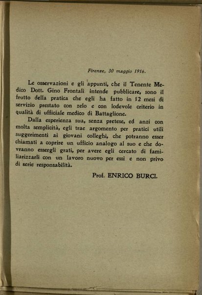 Il medico di battaglione : manualetto pratico / Gino Frontali ; con prefazione [di] Enrico Burci