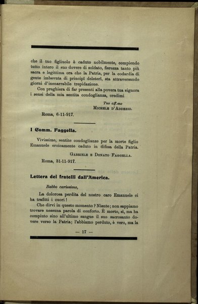 In memoria del caporale Emanuele Pellegrino, morto combattendo da prode il 28. agosto 1917