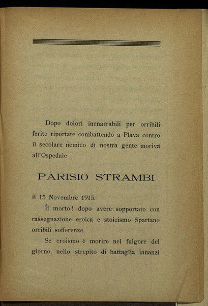 In memoria di Parisio Strambi, nel dì 19 novembre 1916, celebrandosi I suoi solenni funerali in Querceto