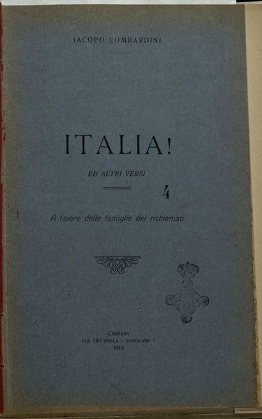 Italia! : ed altri versi / Iacopo Lombardini