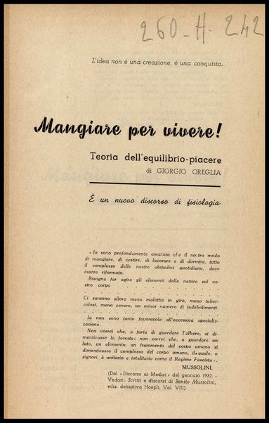 Mangiare per vivere! : Teoria dell'equilibrio piacere. E' un nuovo discorso di fisiologia