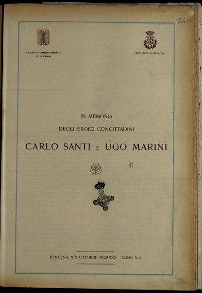 In memoria degli eroici concittadini Carlo Santi e Ugo Marini : Bevagna, 19 ottobre 1930, anno 8