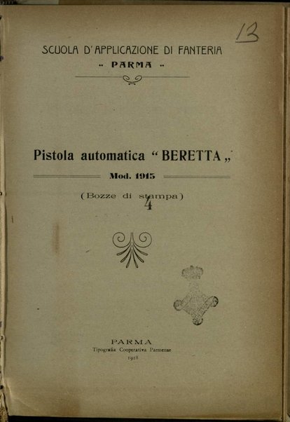 Pistola automatica Beretta, mod. 1915 : bozze di stampa