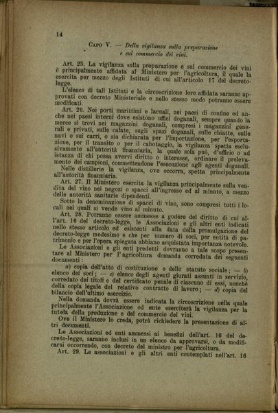 Preparazione, vendita e commercio dei vini : Decreto Luogotenenziale 12 aprile 1917, n.729, e regolamento relativo 21 febbraio 1918, n.316