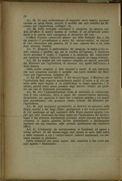 Preparazione, vendita e commercio dei vini : Decreto Luogotenenziale 12 aprile 1917, n.729, e regolamento relativo 21 febbraio 1918, n.316