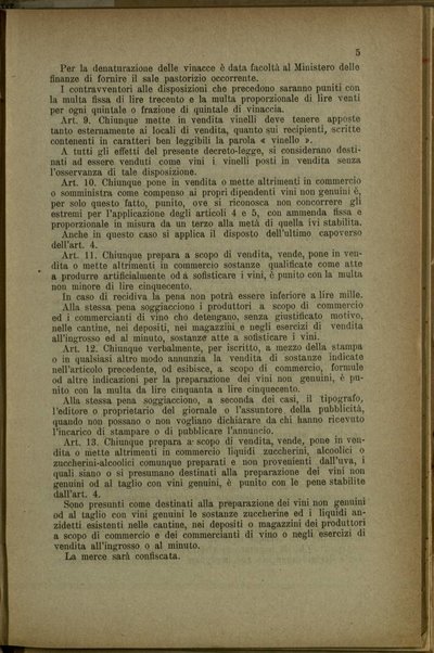Preparazione, vendita e commercio dei vini : Decreto Luogotenenziale 12 aprile 1917, n.729, e regolamento relativo 21 febbraio 1918, n.316