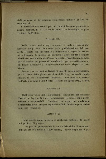 Provvedimenti per i combustibili nazionali : decreto luogotenenziale 24 febbraio 1918, n. 284