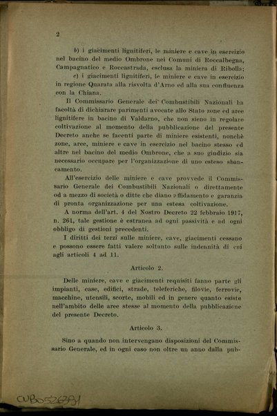 Provvedimenti per i combustibili nazionali : decreto luogotenenziale 24 febbraio 1918, n. 284