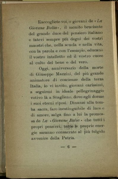 Inaugurando un ciclo di conferenze pro giovane Italia di Foligno, Marzo 1919