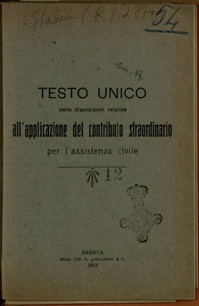 Testo unico delle disposizioni relative all'applicazione del contributo straordinario per l'assistenza civile