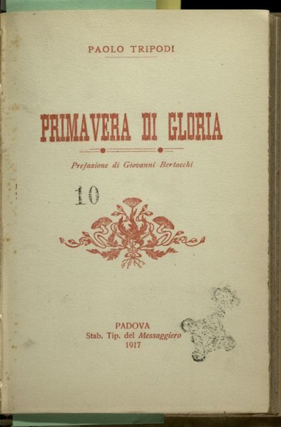 Primavera di gloria / Paolo Tripodi ; prefazione di Giovanni Bertacchi