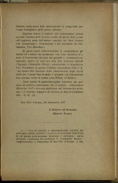 Giudizio sul Calendario illustrato ricordo di San Pier d'Arena, 1917 / \Edoardo Testori!