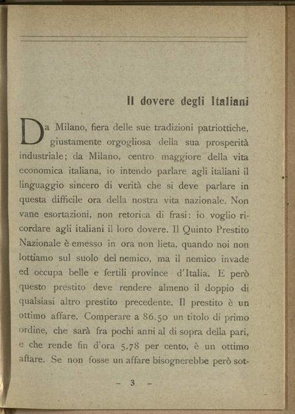 Quinto prestito nazionale di guerra 1918 : discorso dell'onorevole F. Nitti ministro del Tesoro tenuto a Milano il 28 gennaio 1918