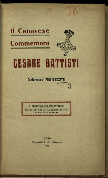 IL Canavese commemora Cesare Battisti : conferenza / di Flavio Razetti
