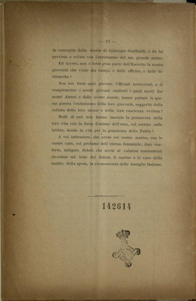 Discorso dell'on. Lodovico Fulci detto il 17 luglio 1917 in occasione della consegna delle medaglie di benemerenza alle dame infermiere dell'ospedale Verona-Trento / Croce Rossa italiana