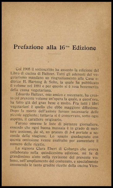 Cucina vegetariana : libro dedicato agli amici di un regime di vita conforme a natura / di Edoardo Baltzer ; rifatto da Carlo Lentze ; tradotto sulla 16. ed. tedesca da G. Oberosler ; col ritratto di E. Baltzer