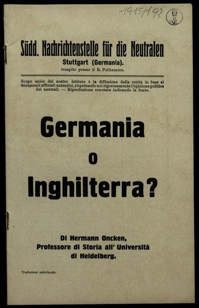 Germania o Inghilterra? / di Hermann Oncken