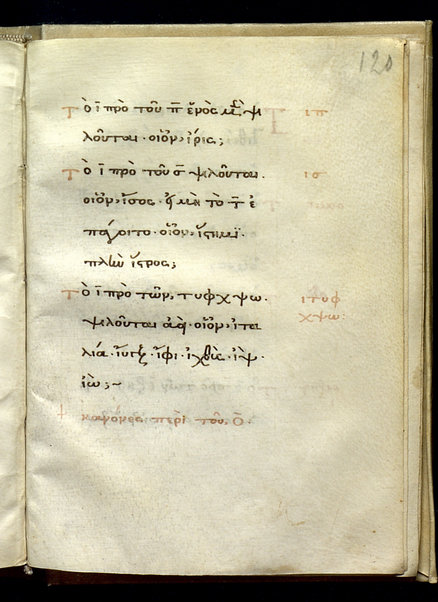 Erotemata (cc. 1v - 95v); Scholia in Erotemata (cc. 96r - 102v, 125r - 126v); Ad Franciscum Barbarum Venetum epistula (cc. 103r - 105v); Περὶ δασείας καὶ ψιλῆς (cc. 106r-124v)