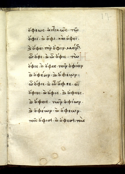 Erotemata (cc. 1v - 95v); Scholia in Erotemata (cc. 96r - 102v, 125r - 126v); Ad Franciscum Barbarum Venetum epistula (cc. 103r - 105v); Περὶ δασείας καὶ ψιλῆς (cc. 106r-124v)