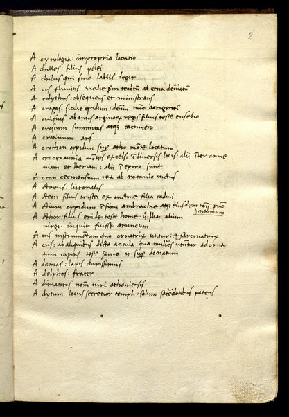 Ortographia dictionum (cc. 1r-76v); De Urbe Roma (cc. 77r-110r); Annotationes P. Annaei Cornuti in Aul. Persium Flaccum (cc. 11r - 165r)