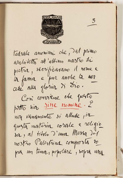 Il testo del nuovo Patto marino scritto a penna da Gabriele d'Annunzio