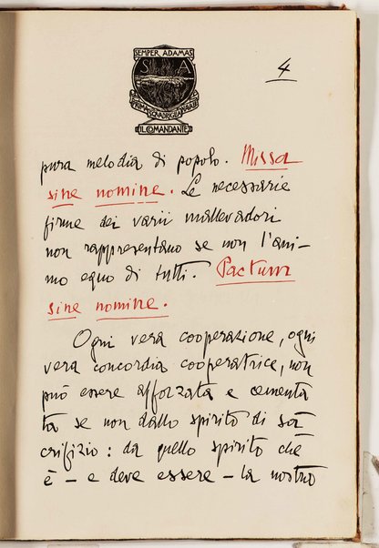 Il testo del nuovo Patto marino scritto a penna da Gabriele d'Annunzio