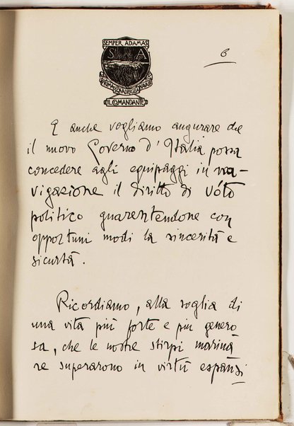 Il testo del nuovo Patto marino scritto a penna da Gabriele d'Annunzio