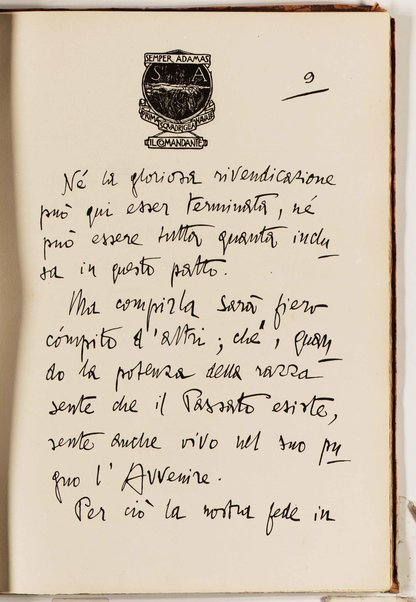 Il testo del nuovo Patto marino scritto a penna da Gabriele d'Annunzio