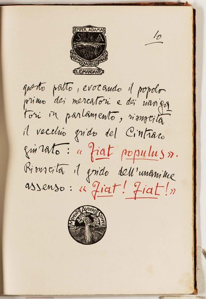 Il testo del nuovo Patto marino scritto a penna da Gabriele d'Annunzio