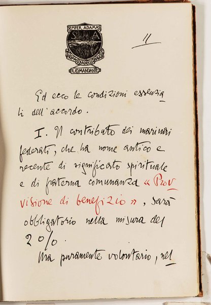 Il testo del nuovo Patto marino scritto a penna da Gabriele d'Annunzio