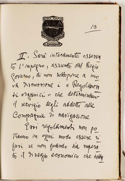 Il testo del nuovo Patto marino scritto a penna da Gabriele d'Annunzio