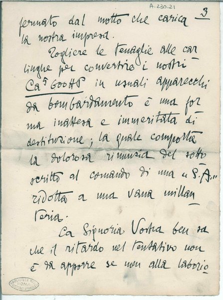 Nota in difesa delle siluranti aeree all'ispettore dei sommergibili e dell'aviazione