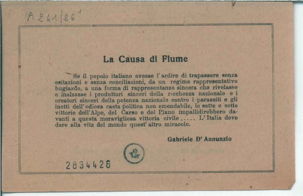 La causa di Fiume - Volantino