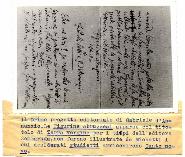 Fotografia di autografo di Gabriele D'Annunzio per un progetto editoriale